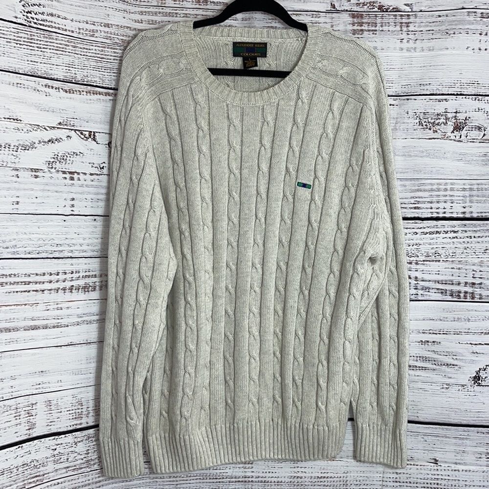 Vintage Alexander Julian sweater Mens size large cotton cable knit crew neck 90s